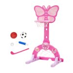 Keezi 3-in-1 Kids Basketball Hoop Soccer Goal Golf Game Set with Balls Pink - Image 9