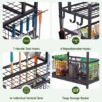 Gardeon Garden Tool Organizer Rack 16 Slots Rolling Garage Storage with Hooks - Image 3
