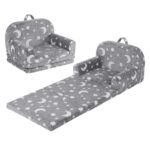 Keezi Kids 2-in-1 Fold Out Sofa Bed with Removable Washable Cover, Carry Handle, Storage Pocket, Glow in the Dark, Grey