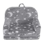 Keezi Kids 2-in-1 Fold Out Sofa Bed with Removable Washable Cover, Carry Handle, Storage Pocket, Glow in the Dark, Grey - Image 3