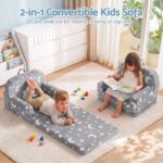 Keezi Kids 2-in-1 Fold Out Sofa Bed with Removable Washable Cover, Carry Handle, Storage Pocket, Glow in the Dark, Grey - Image 4