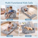 Keezi Kids 2-in-1 Fold Out Sofa Bed with Removable Washable Cover, Carry Handle, Storage Pocket, Glow in the Dark, Grey - Image 5