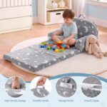 Keezi Kids 2-in-1 Fold Out Sofa Bed with Removable Washable Cover, Carry Handle, Storage Pocket, Glow in the Dark, Grey - Image 7