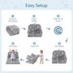 Keezi Kids 2-in-1 Fold Out Sofa Bed with Removable Washable Cover, Carry Handle, Storage Pocket, Glow in the Dark, Grey - Image 9