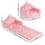 Keezi Kids 2-in-1 Fold Out Sofa Bed with Removable Washable Cover, Carry Handle, Storage Pocket, Glow in the Dark, Pink - Image 2
