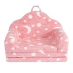Keezi Kids 2-in-1 Fold Out Sofa Bed with Removable Washable Cover, Carry Handle, Storage Pocket, Glow in the Dark, Pink - Image 3