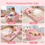 Keezi Kids 2-in-1 Fold Out Sofa Bed with Removable Washable Cover, Carry Handle, Storage Pocket, Glow in the Dark, Pink - Image 5