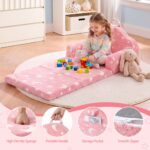 Keezi Kids 2-in-1 Fold Out Sofa Bed with Removable Washable Cover, Carry Handle, Storage Pocket, Glow in the Dark, Pink - Image 7