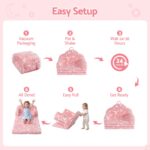 Keezi Kids 2-in-1 Fold Out Sofa Bed with Removable Washable Cover, Carry Handle, Storage Pocket, Glow in the Dark, Pink - Image 9