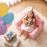 Keezi Kids 2-in-1 Fold Out Sofa Bed with Removable Washable Cover, Carry Handle, Storage Pocket, Glow in the Dark, Pink - Image 10