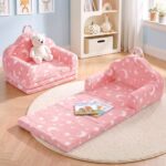 Keezi Kids 2-in-1 Fold Out Sofa Bed with Removable Washable Cover, Carry Handle, Storage Pocket, Glow in the Dark, Pink - Image 11