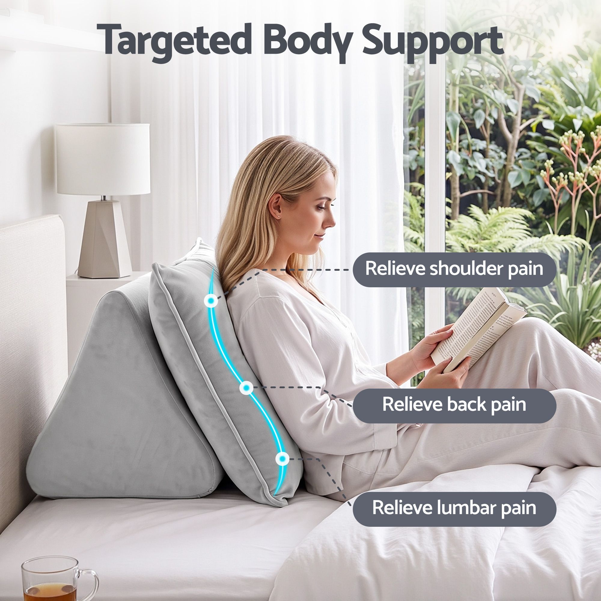 RDP-SS-VEL-GY-00 Giselle Bedding Back Pillow for Sitting in Bed, No-Collapse 25D High-Density Base, Ergonomic Lumbar Support Pillow for Gaming, Nursing & Floor Tatami, 90% Shredded Sponge Cushion with Washable Velvet Cover - Image 1