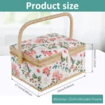 Sewing Basket with Removable Tray, Pin Cushion and Floral Fabric Organizer for Craft Supplies - Image 2