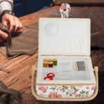 Sewing Basket with Removable Tray, Pin Cushion and Floral Fabric Organizer for Craft Supplies - Image 3