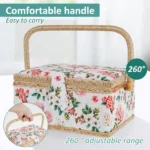 Sewing Basket with Removable Tray, Pin Cushion and Floral Fabric Organizer for Craft Supplies - Image 6