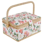 Sewing Basket with Removable Tray, Pin Cushion and Floral Fabric Organizer for Craft Supplies - Image 7