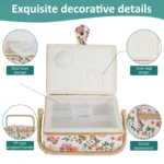 Sewing Basket with Removable Tray, Pin Cushion and Floral Fabric Organizer for Craft Supplies - Image 8