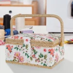 Sewing Basket with Removable Tray, Pin Cushion and Floral Fabric Organizer for Craft Supplies - Image 9
