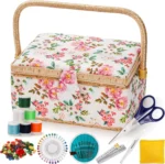 Sewing Basket with Removable Tray, Pin Cushion and Floral Fabric Organizer for Craft Supplies - Image 10