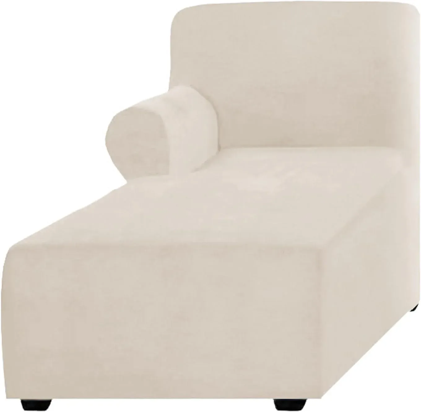 V1188-MS-721-286-00 Velvet Chaise Lounge Slipcover, Stretch Anti Slip Sofa Protector for Pets, Right Beige - Image 1