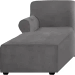 Velvet Chaise Lounge Slipcover, Stretch Anti Slip Sofa Protector for Pets, Right Grey