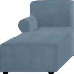 Velvet Chaise Lounge Slipcover, Stretch Anti Slip Sofa Protector for Pets, Left Grey Blue