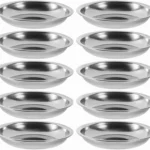 10 Pack 10cm Stainless Steel Dipping Dishes, Reusable Sauce Appetizer Plates for Camping, Silver