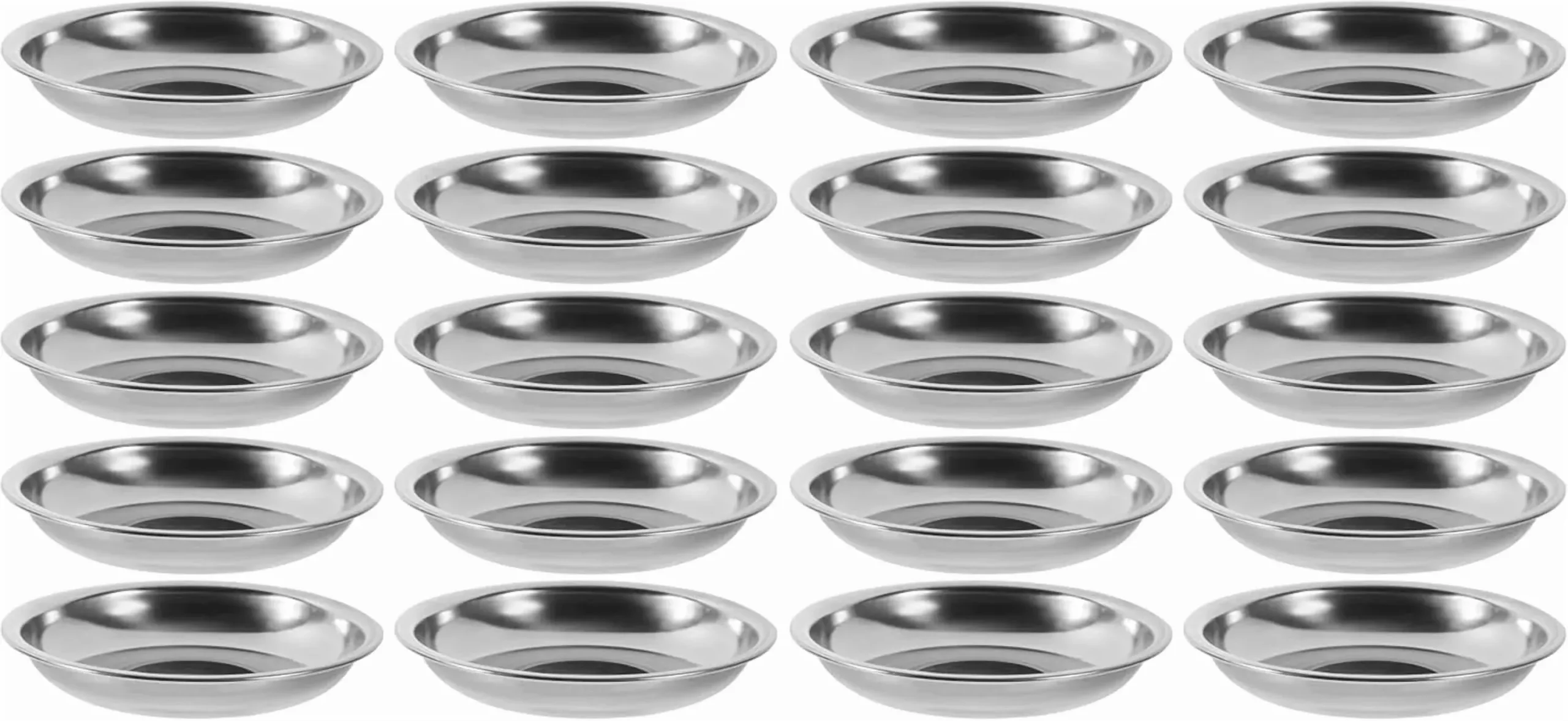 V1188-MS-721-293-00 10 Pack 10cm Stainless Steel Dipping Dishes, Reusable Sauce Appetizer Plates for Camping, Silver - Image 1
