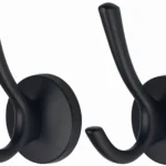 2 Pack Wall Hooks, Heavy Duty Self Adhesive Coat Towel Robe Hangers for Bathroom Kitchen, Black