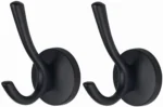 2 Pack Wall Hooks, Heavy Duty Self Adhesive Coat Towel Robe Hangers for Bathroom Kitchen, Black