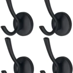 4 Pack Wall Hooks, Heavy Duty Self Adhesive Coat Towel Robe Hangers for Bathroom Kitchen, Black