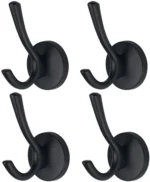 4 Pack Wall Hooks, Heavy Duty Self Adhesive Coat Towel Robe Hangers for Bathroom Kitchen, Black