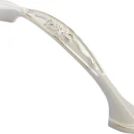 3 Pack Floral Cabinet Pull Handles, Solid Zinc Alloy Hardware, 5.04 In Hole Distance, Gold Ivory
