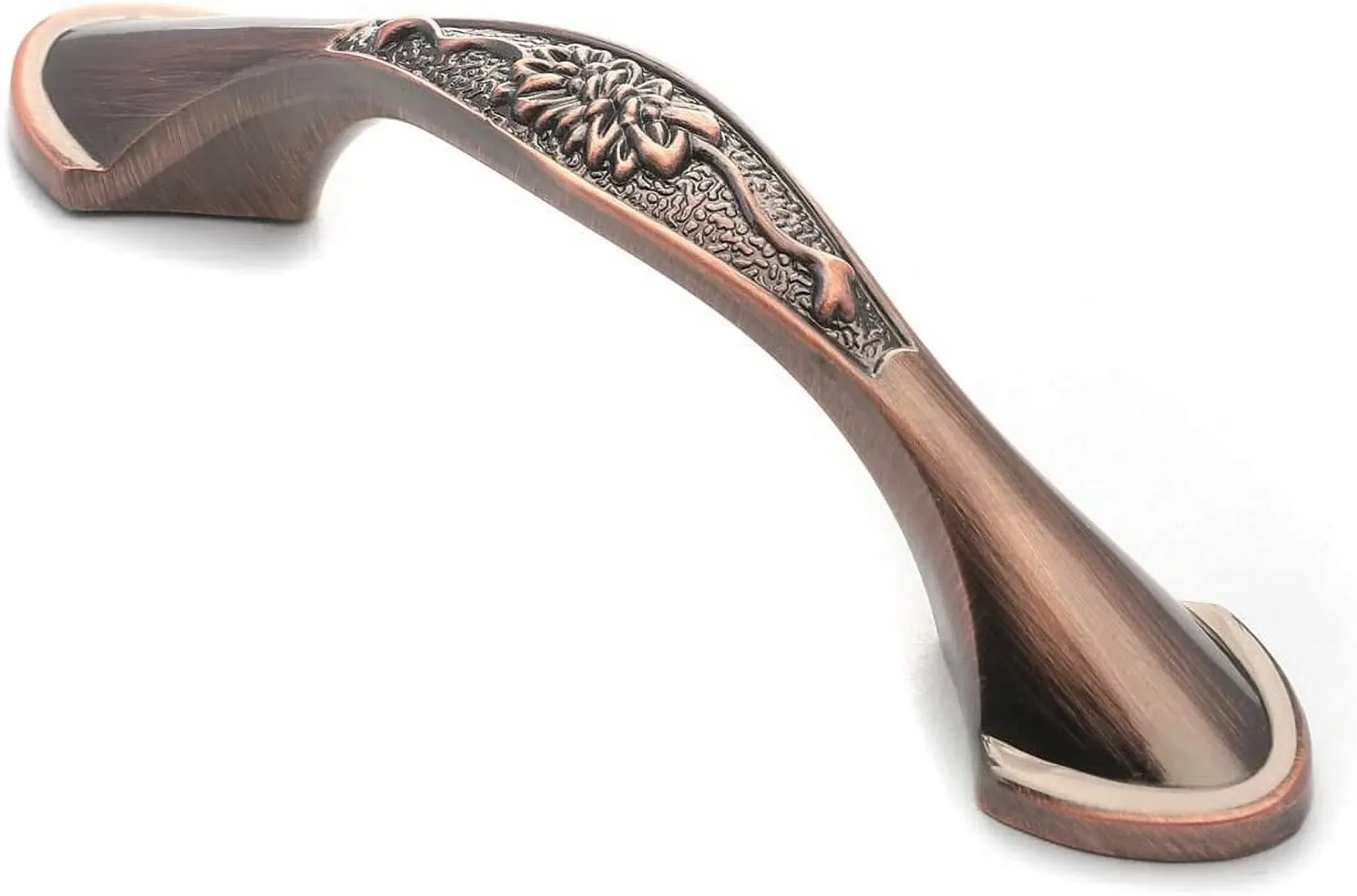 V1188-MS-721-303-00 3 Pack Floral Cabinet Pull Handles, Solid Zinc Alloy Hardware, 5.04 In Hole Distance, Red Bronze - Image 1