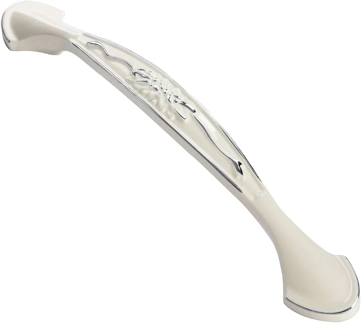 V1188-MS-721-304-00 3 Pack Floral Cabinet Pull Handles, Solid Zinc Alloy Hardware, 3.8 In Hole Distance, Silver Ivory - Image 1