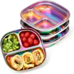 4 Pcs Stainless Steel Kids Plates, 304 Divided Toddler Plates with Lids, Rainbow Color