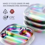 4 Pcs Stainless Steel Kids Plates, 304 Divided Toddler Plates with Lids, Rainbow Color - Image 2