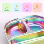 4 Pcs Stainless Steel Kids Plates, 304 Divided Toddler Plates with Lids, Rainbow Color - Image 3
