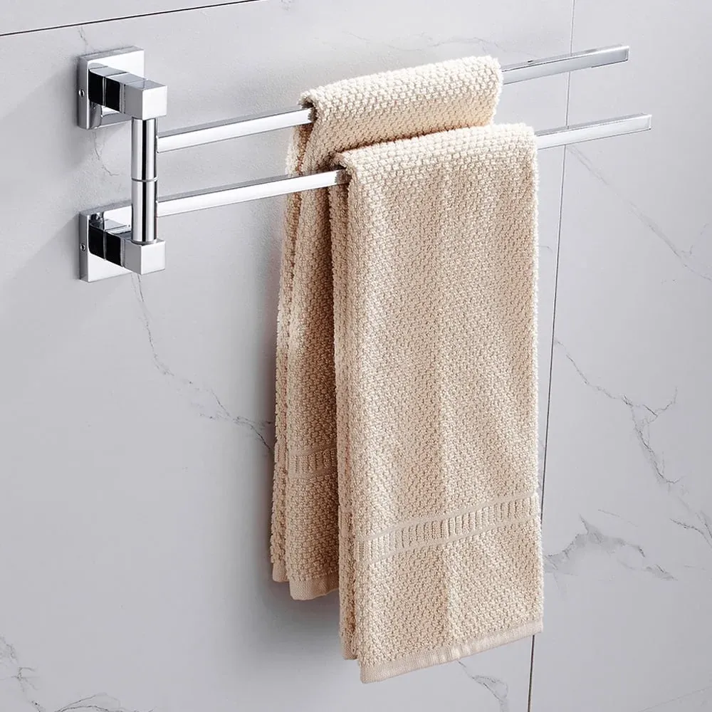 V1188-MS-721-308-00 2 Tier Swivel Towel Rail, Stainless Steel Wall Mounted Rotating Bar Holder for Bathroom, Chrome - Image 1
