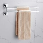 2 Tier Swivel Towel Rail, Stainless Steel Wall Mounted Rotating Bar Holder for Bathroom, Chrome - Image 3