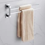 2 Tier Swivel Towel Rail, Stainless Steel Wall Mounted Rotating Bar Holder for Bathroom, Chrome - Image 5