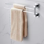 2 Tier Swivel Towel Rail, Stainless Steel Wall Mounted Rotating Bar Holder for Bathroom, Chrome - Image 7