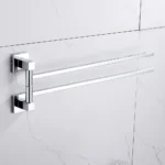 2 Tier Swivel Towel Rail, Stainless Steel Wall Mounted Rotating Bar Holder for Bathroom, Chrome - Image 8