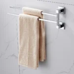 2 Tier Swivel Towel Rail, Stainless Steel Wall Mounted Rotating Bar Holder for Bathroom, Chrome - Image 9
