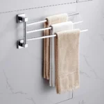 2 Tier Swivel Towel Rail, Stainless Steel Wall Mounted Rotating Bar Holder for Bathroom, Chrome - Image 10