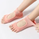 4 Pairs Women's Toeless Yoga Socks, Cotton Non Slip Grip 5 Toe Socks for Pilates Barre, One Size - Image 2