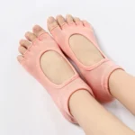 4 Pairs Women's Toeless Yoga Socks, Cotton Non Slip Grip 5 Toe Socks for Pilates Barre, One Size - Image 4