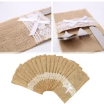20 Pack Burlap Cutlery Holders, Jute Utensil Pouches with White Lace for Wedding Table - Image 7
