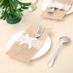 20 Pack Burlap Cutlery Holders, Jute Utensil Pouches with White Lace for Wedding Table - Image 8