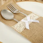 20 Pack Burlap Cutlery Holders, Jute Utensil Pouches with White Lace for Wedding Table - Image 9
